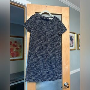 NWOT Loft tweed dress, navy blue with white and pink threading.